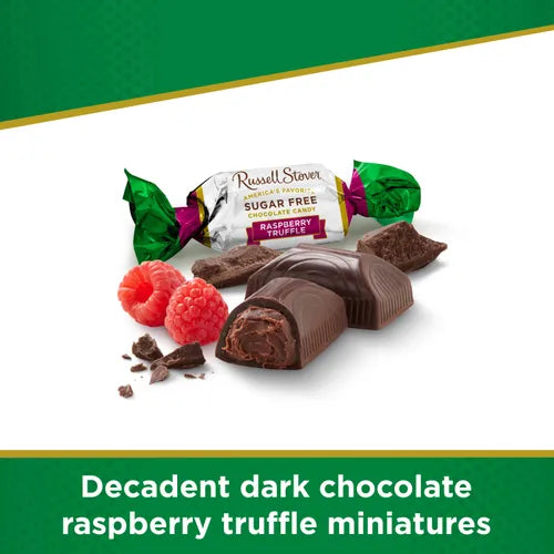 Russell Stover Chocolates Sugar Free Dark Chocolate Candy Raspberry Truffle Miniature, 10 oz. box