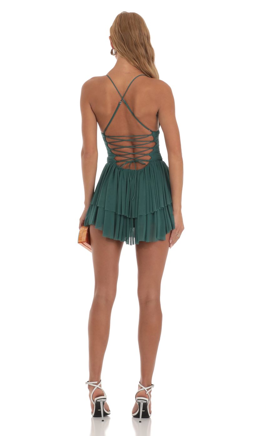 Lucy In The Sky Mesh Sweetheart Tiered Dress in Green
