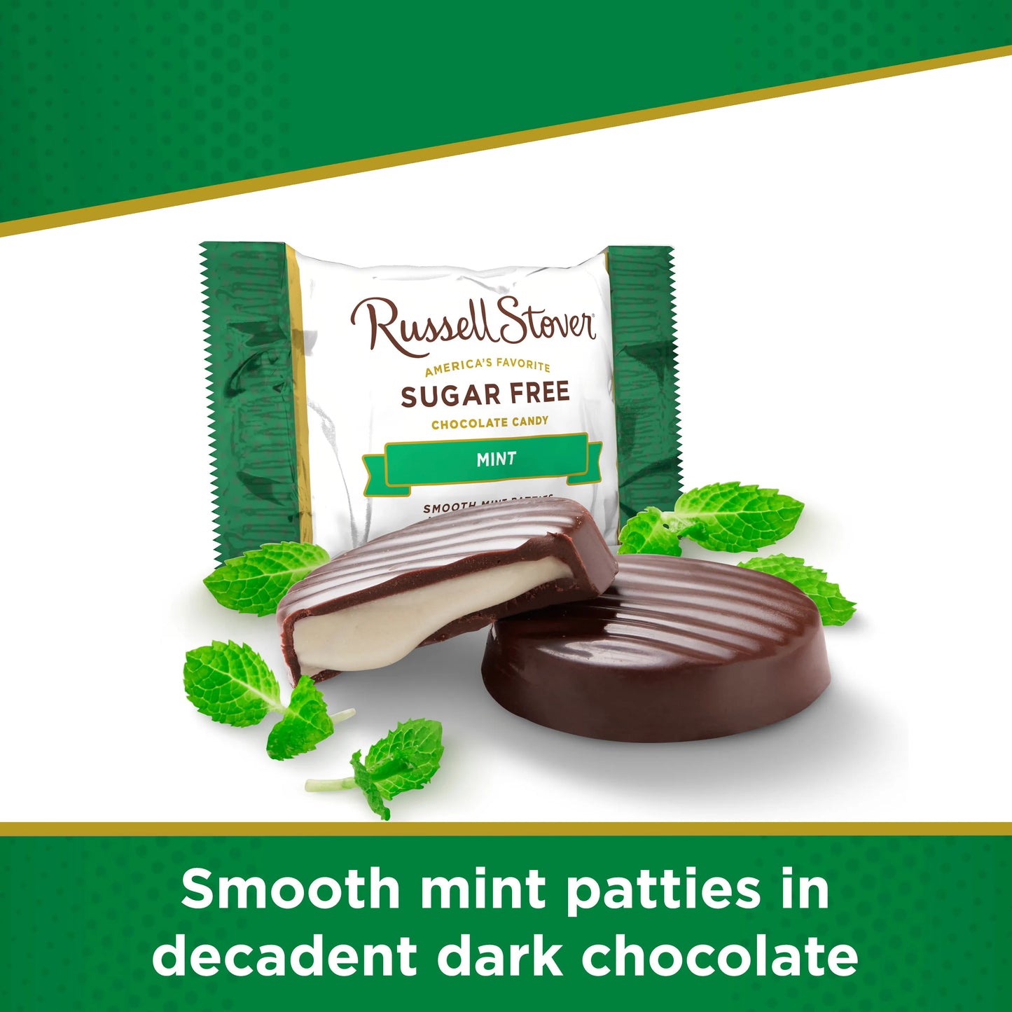 Russell Stover Chocolates Sugar Free Dark Chocolate Candy Mint Patties, 10 oz. Bag