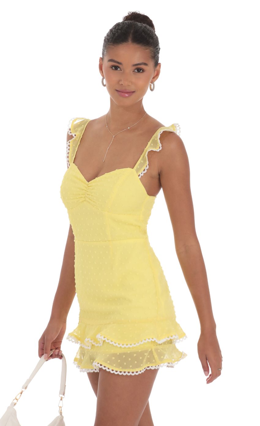 Lucy in the Sky Dotted Chiffon Sweetheart Dress in Yellow