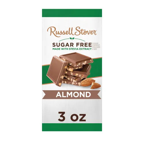 Russell Stover Chocolates 3 oz. Sugar Free Chocolate Candy Almond Tile Bar, case of 12