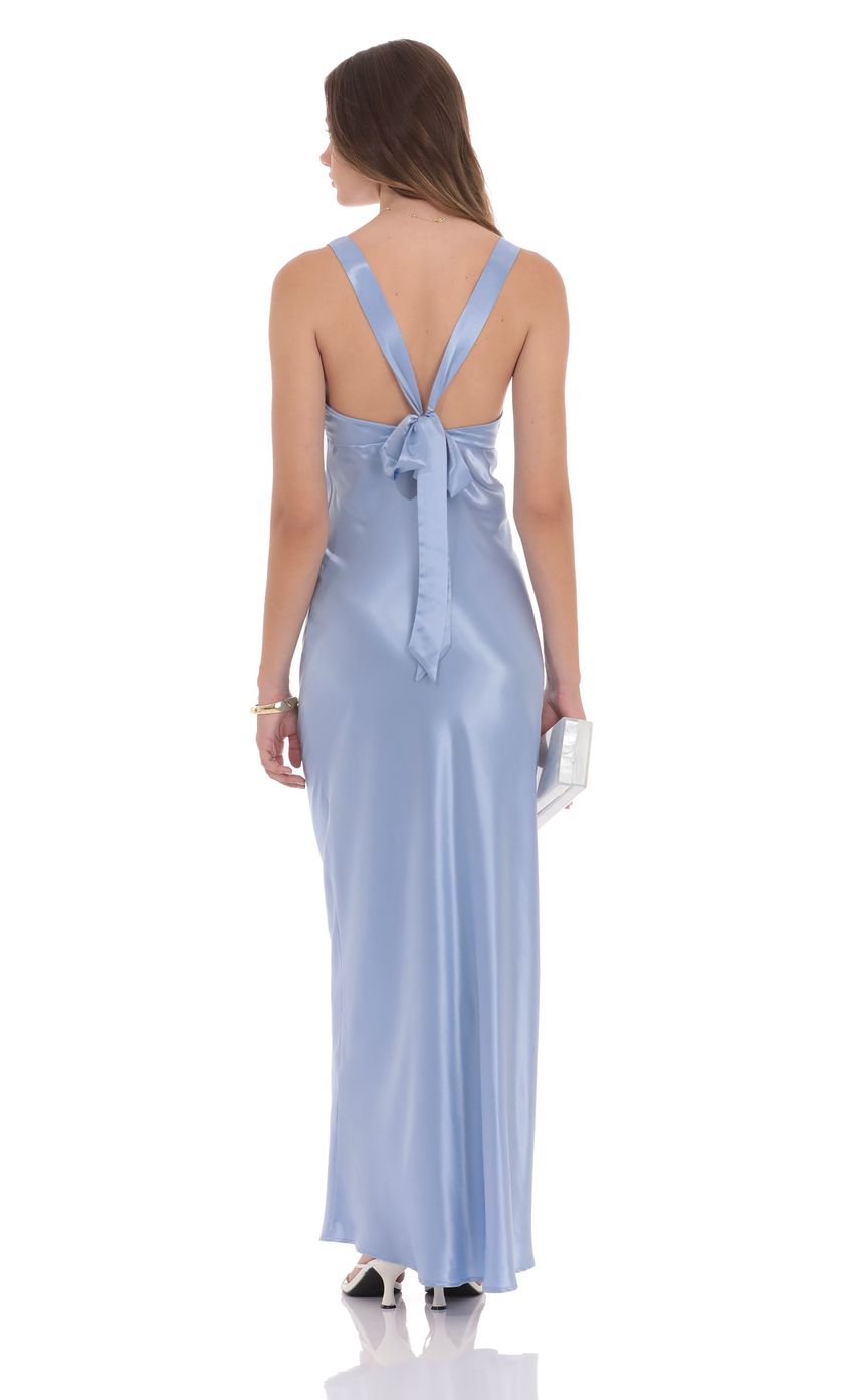 Lucy In The Sky Satin V-Neck Maxi Dress in Sky Blue
