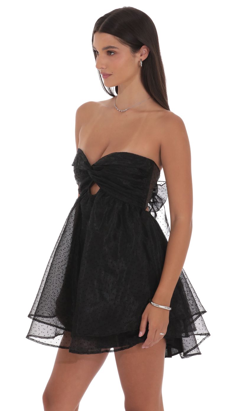 Lucy In The Sky Dotted Cutout Babydoll Dress in Black