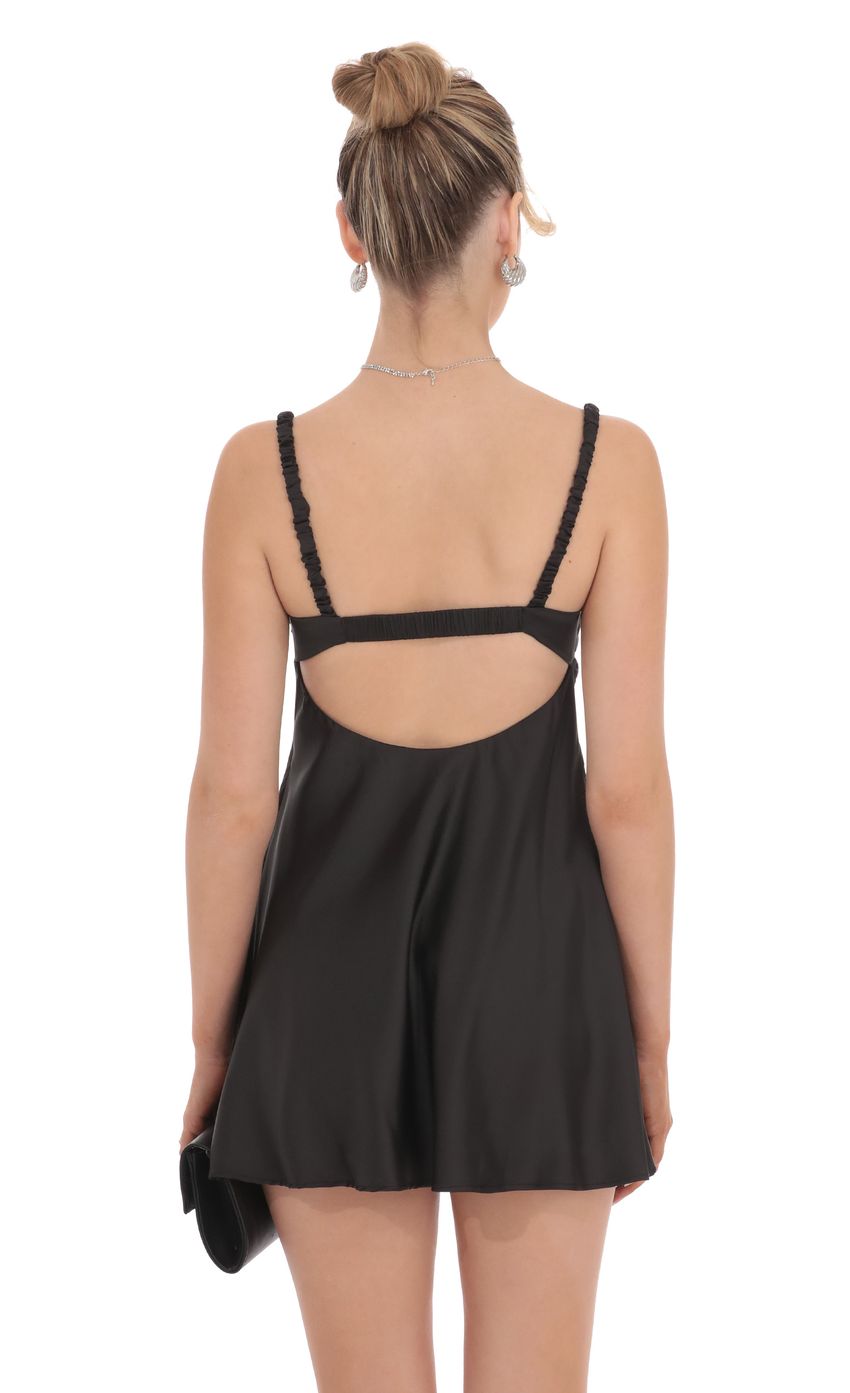 Lucy In The Sky Satin Babydoll Dress in Black