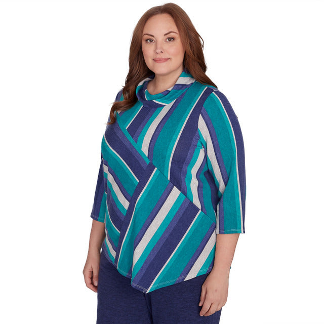 Alfred Dunner Women's Spliced Stripe Cowl Neck Top