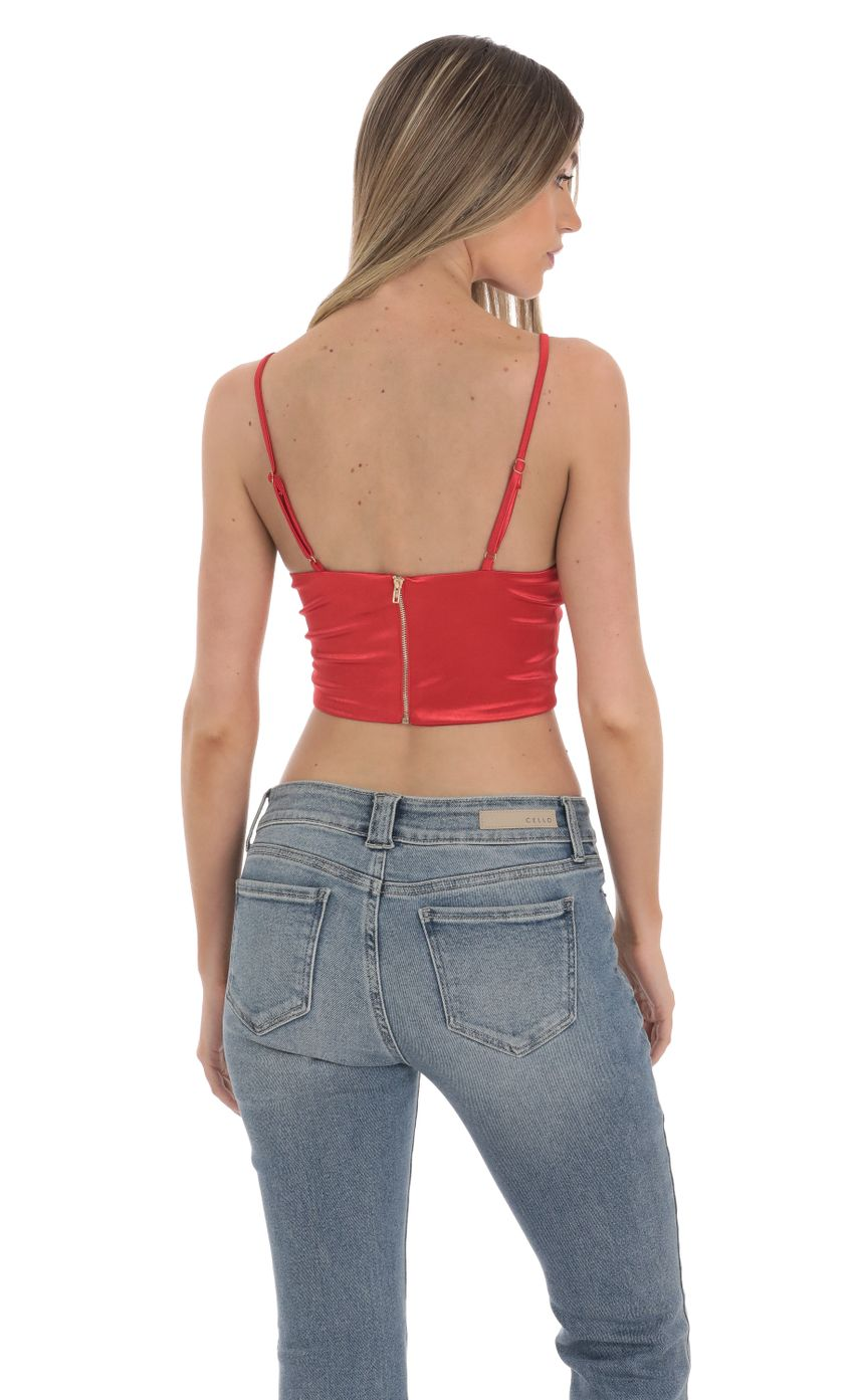 Lucy in the Sky Satin V-Neck Crop Top in Red (x2)
