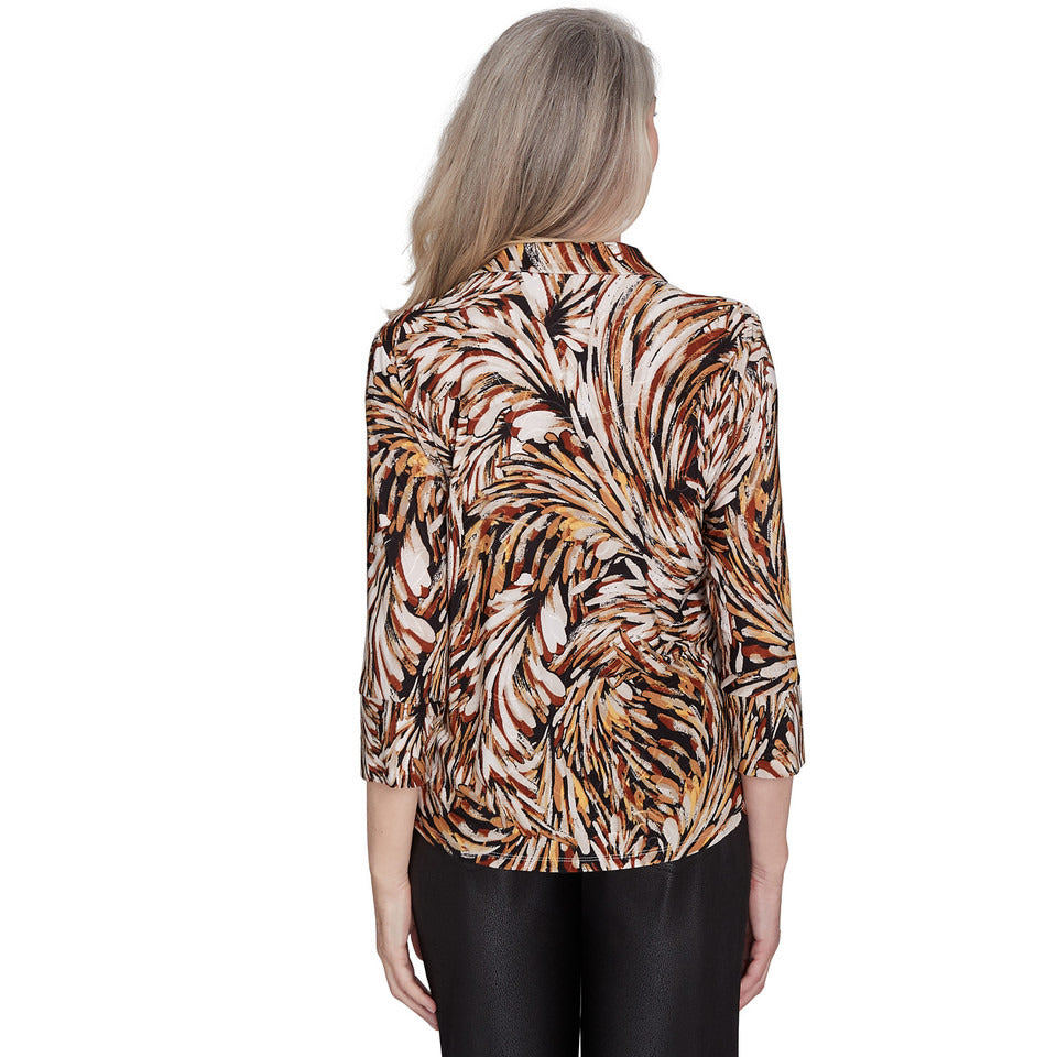 Alfred Dunner Women's Brushstroke Textured Button Down Top