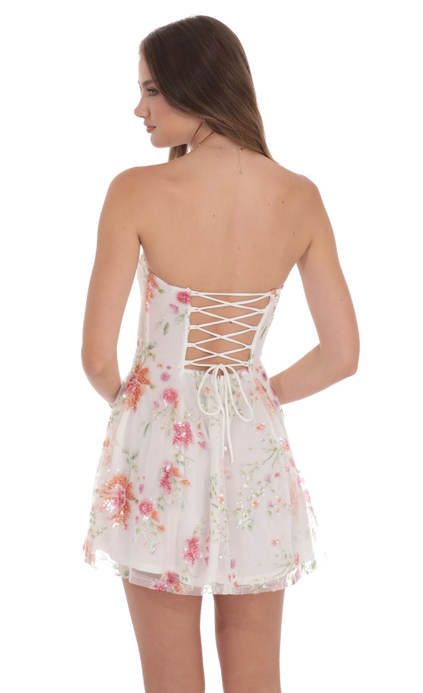 Lucy In The Sky Sequin Floral Strapless Dress in White