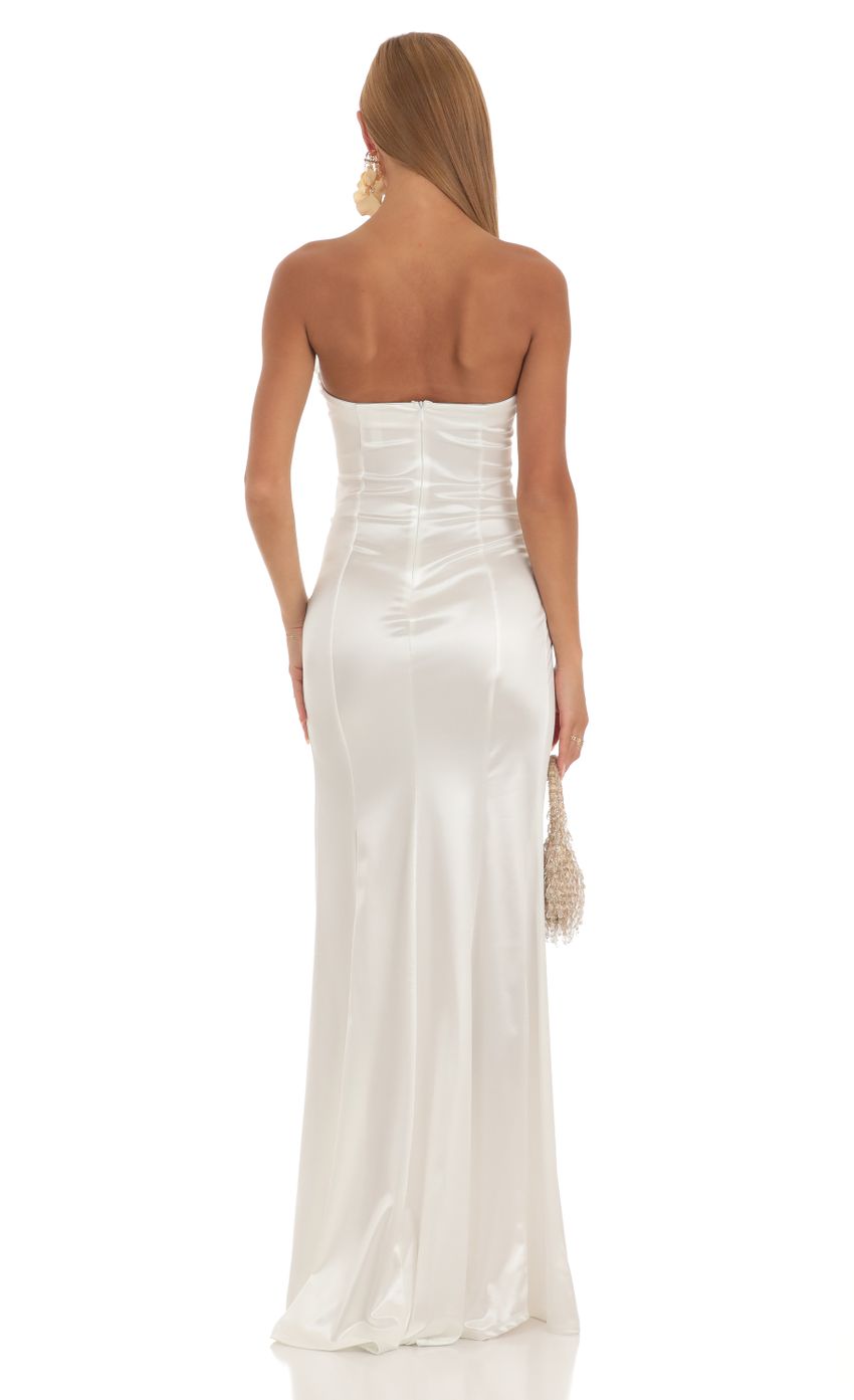Lucy In The Sky Strapless Satin Maxi Dress in White