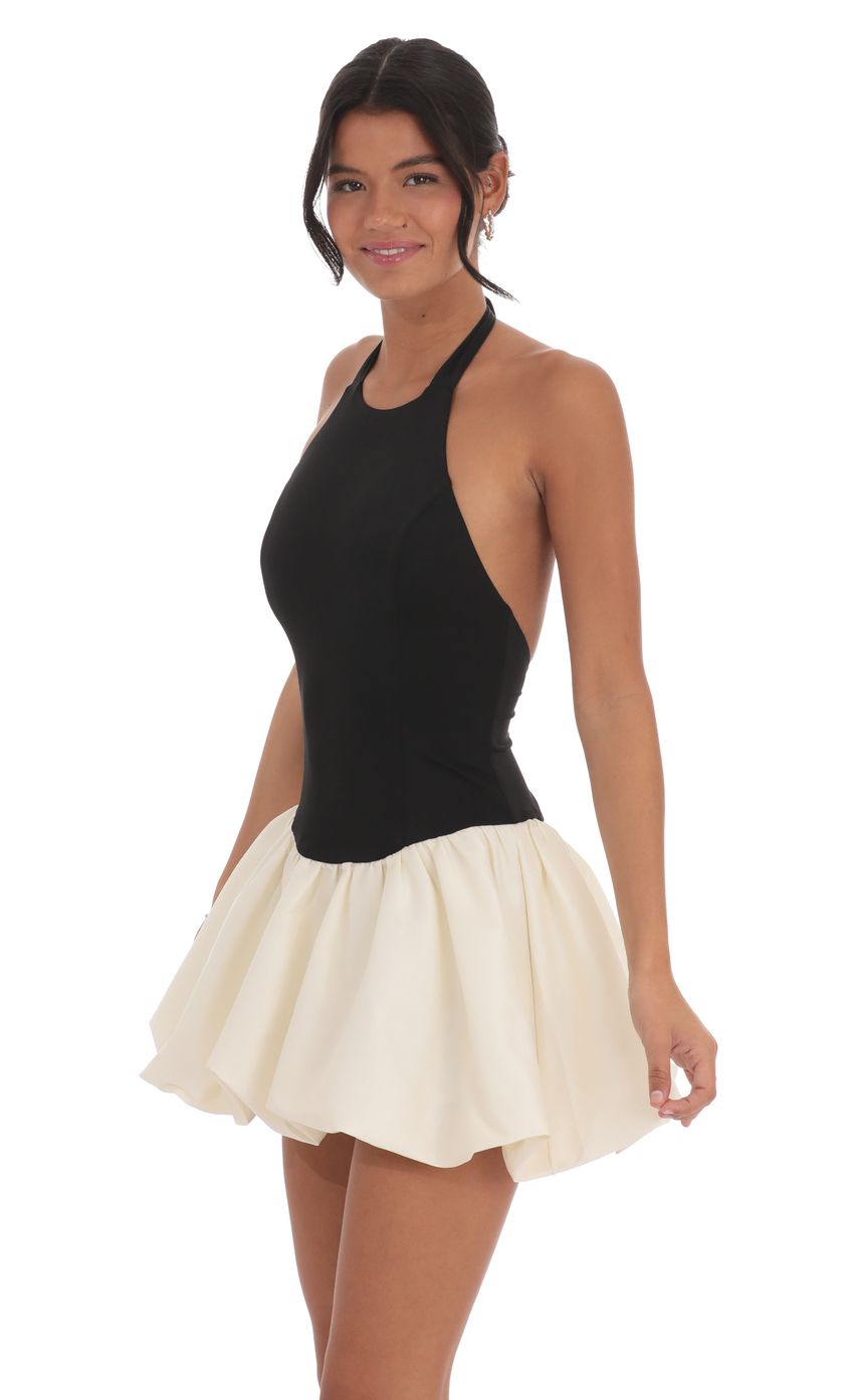 Lucy in the Sky Halter Bubble Dress in Black and White