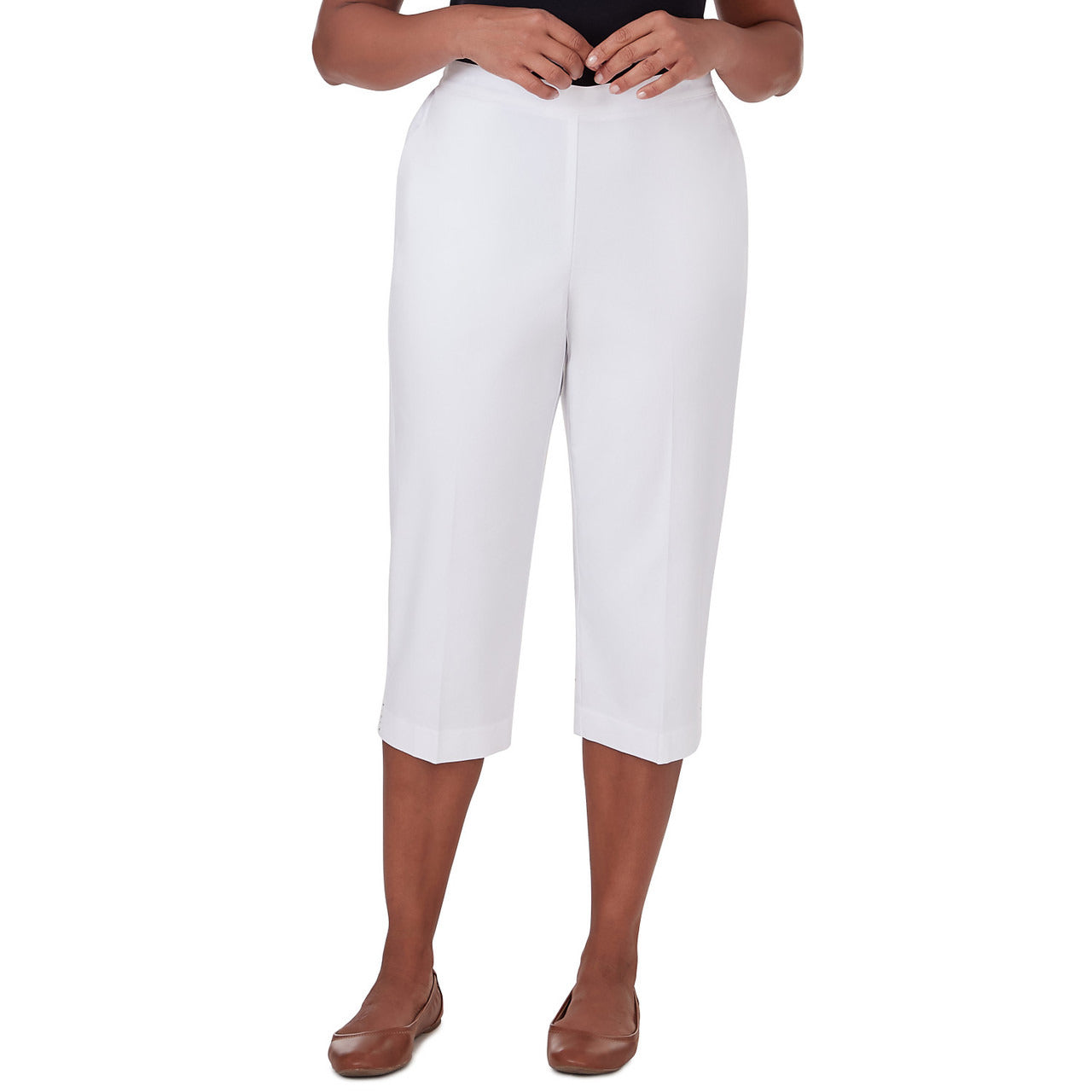 Alfred Dunner Women's Twill Capri With Pockets - WHITE
