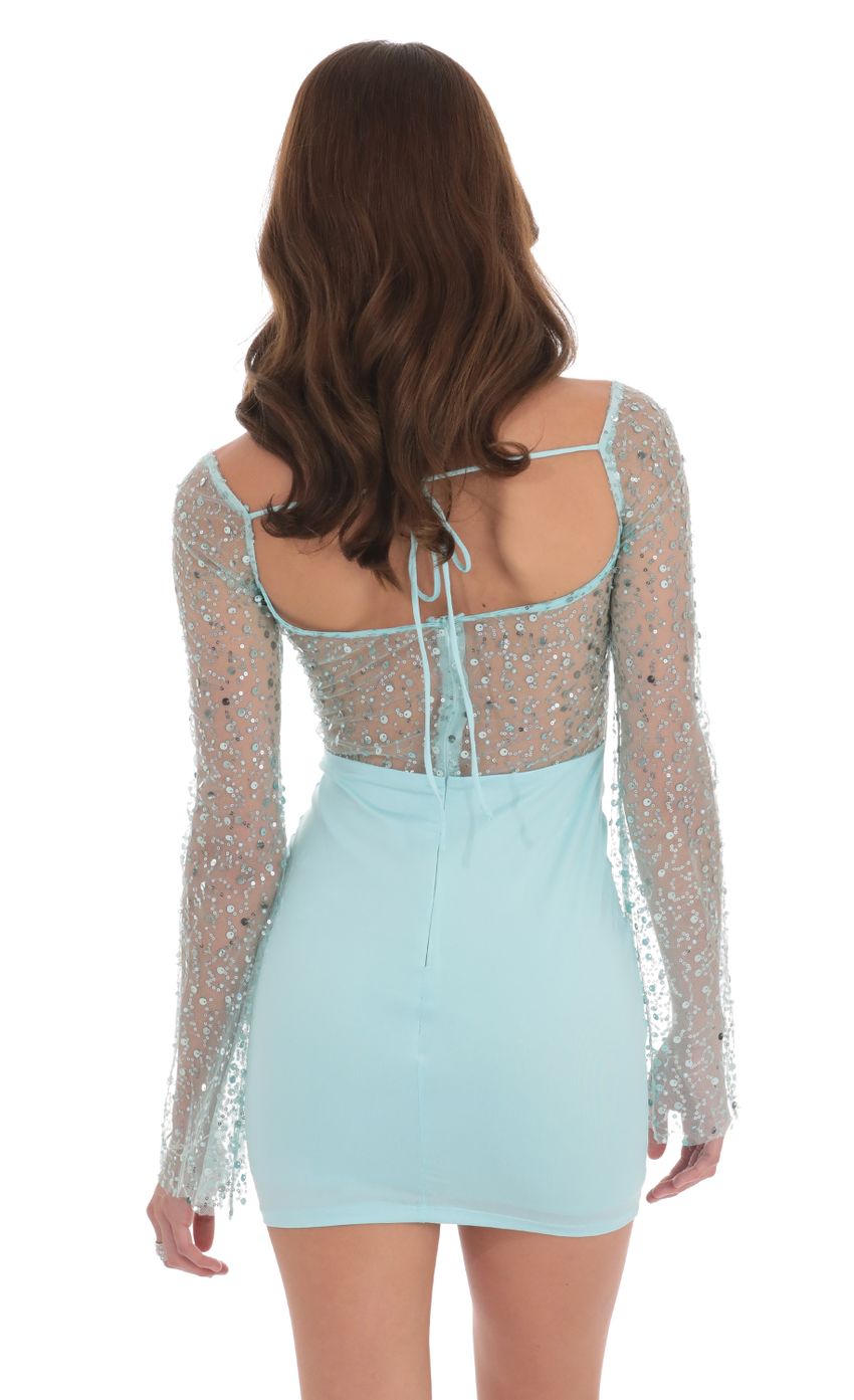 Lucy In The Sky Sequin Long Sleeve Dress in Sky Blue