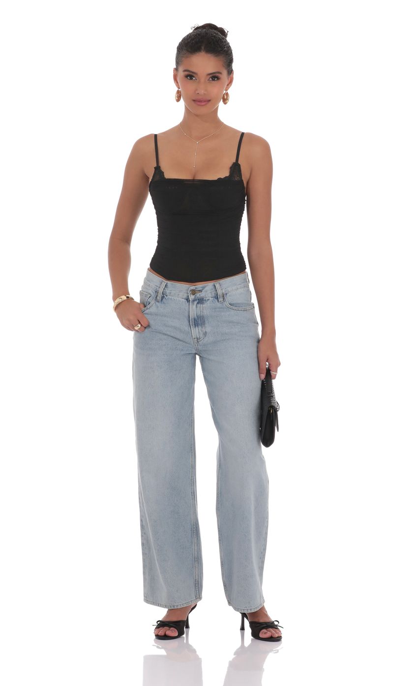 Lucy In The Sky Sheer Mesh Corset Top in Black