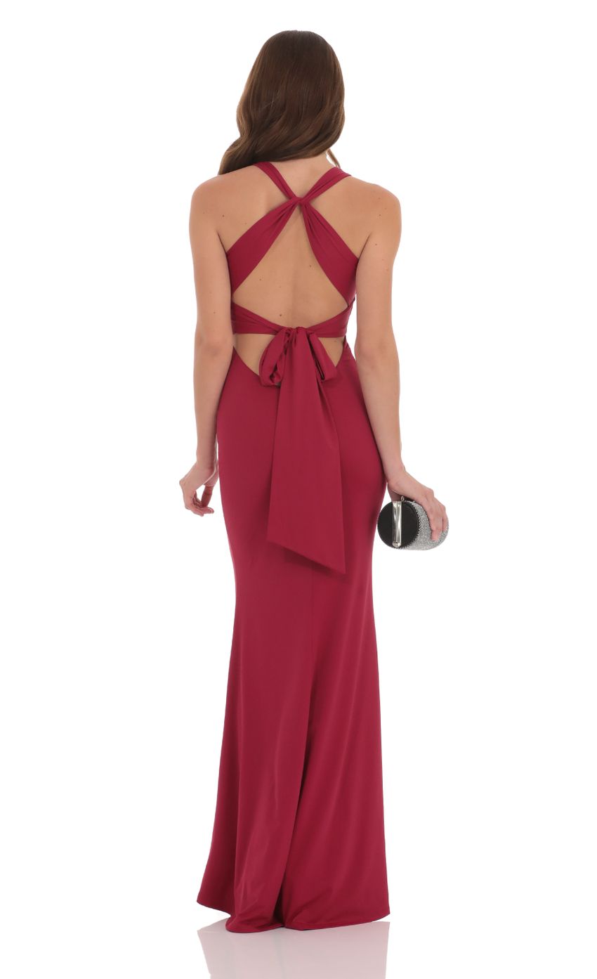Lucy in the Sky Twist V-Neck Maxi Dress in Wine