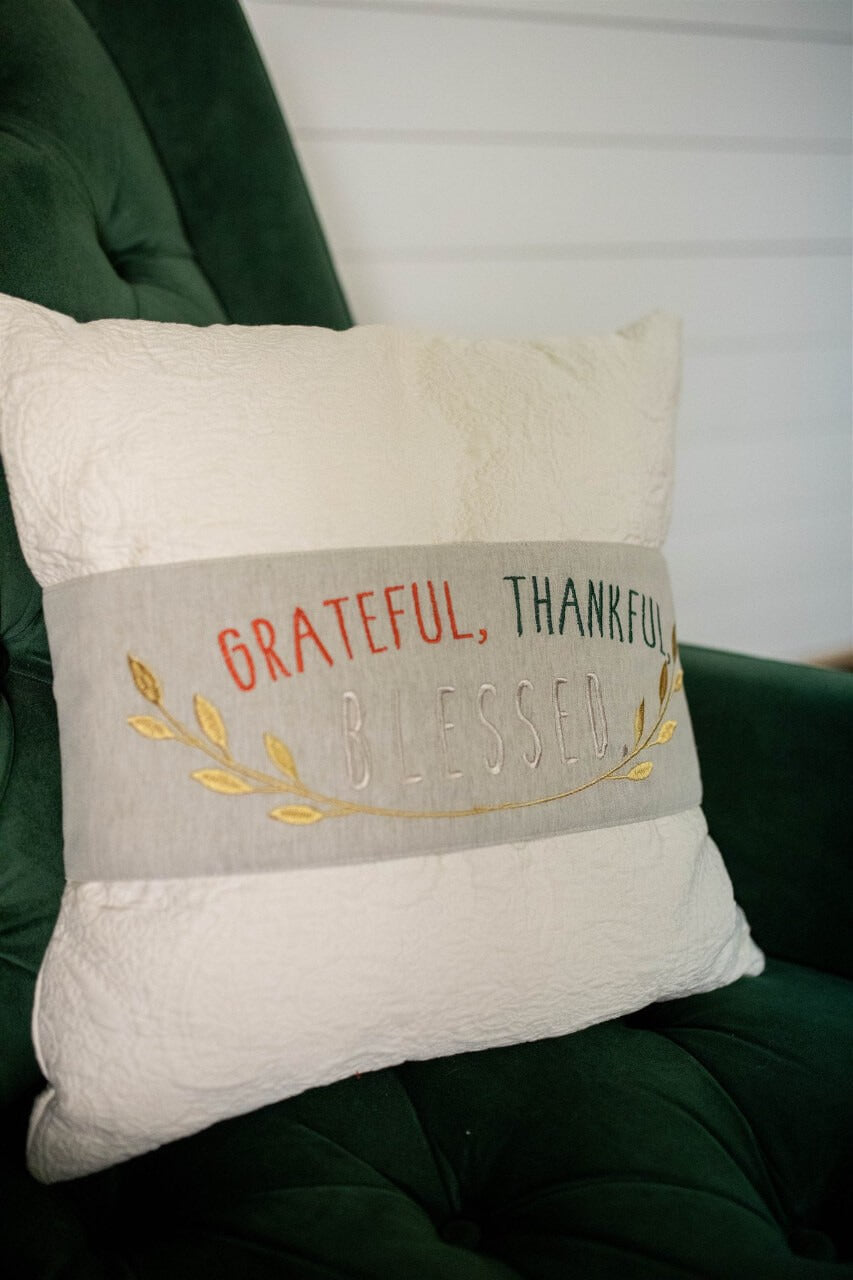 Decorator's Warehouse Fabric “Grateful, Thankful, Blessed" Pillow Wrap (16"L x 6"H)