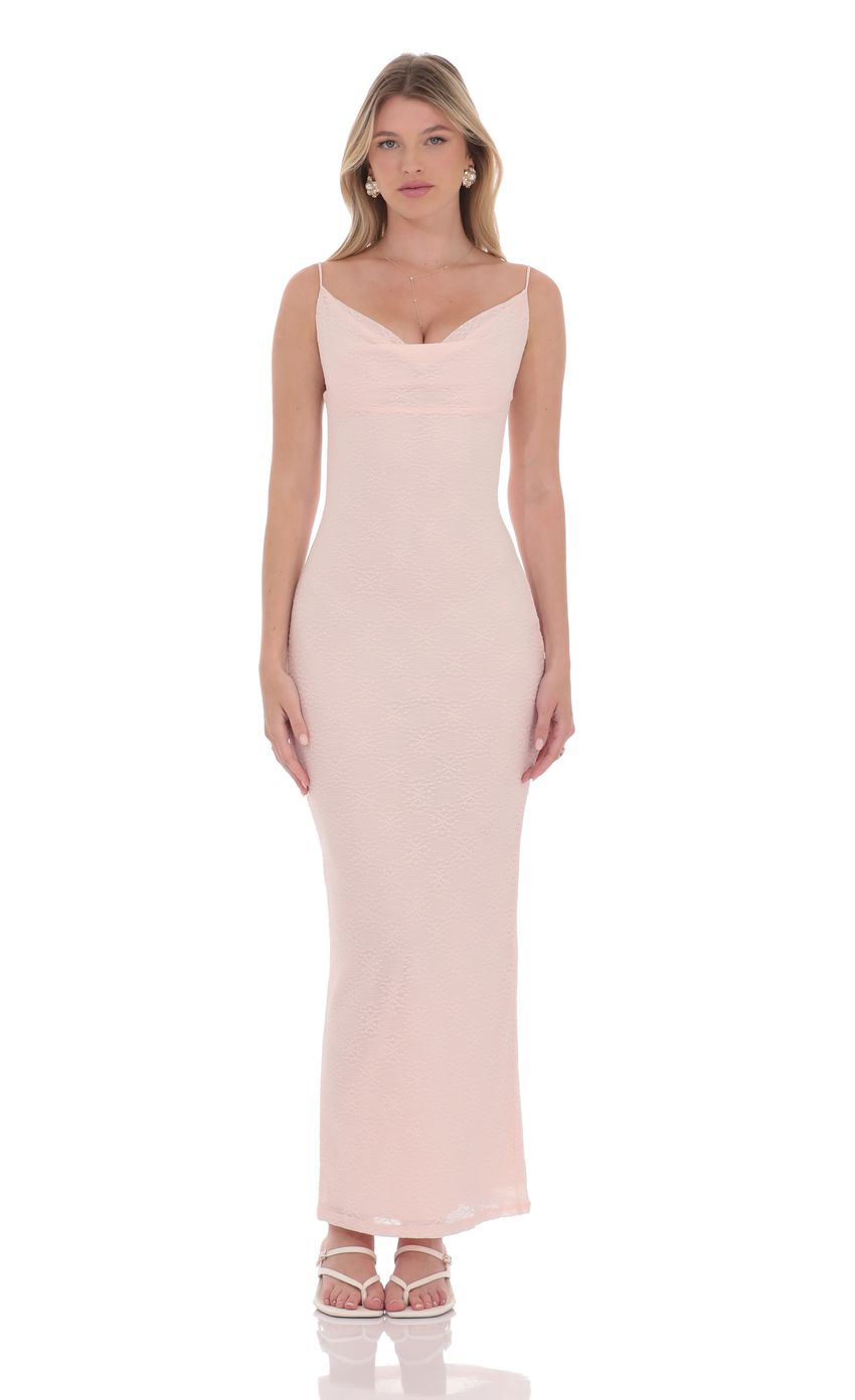 Lucy In The Sky Lace Cowl Neck Maxi Dress in Pink
