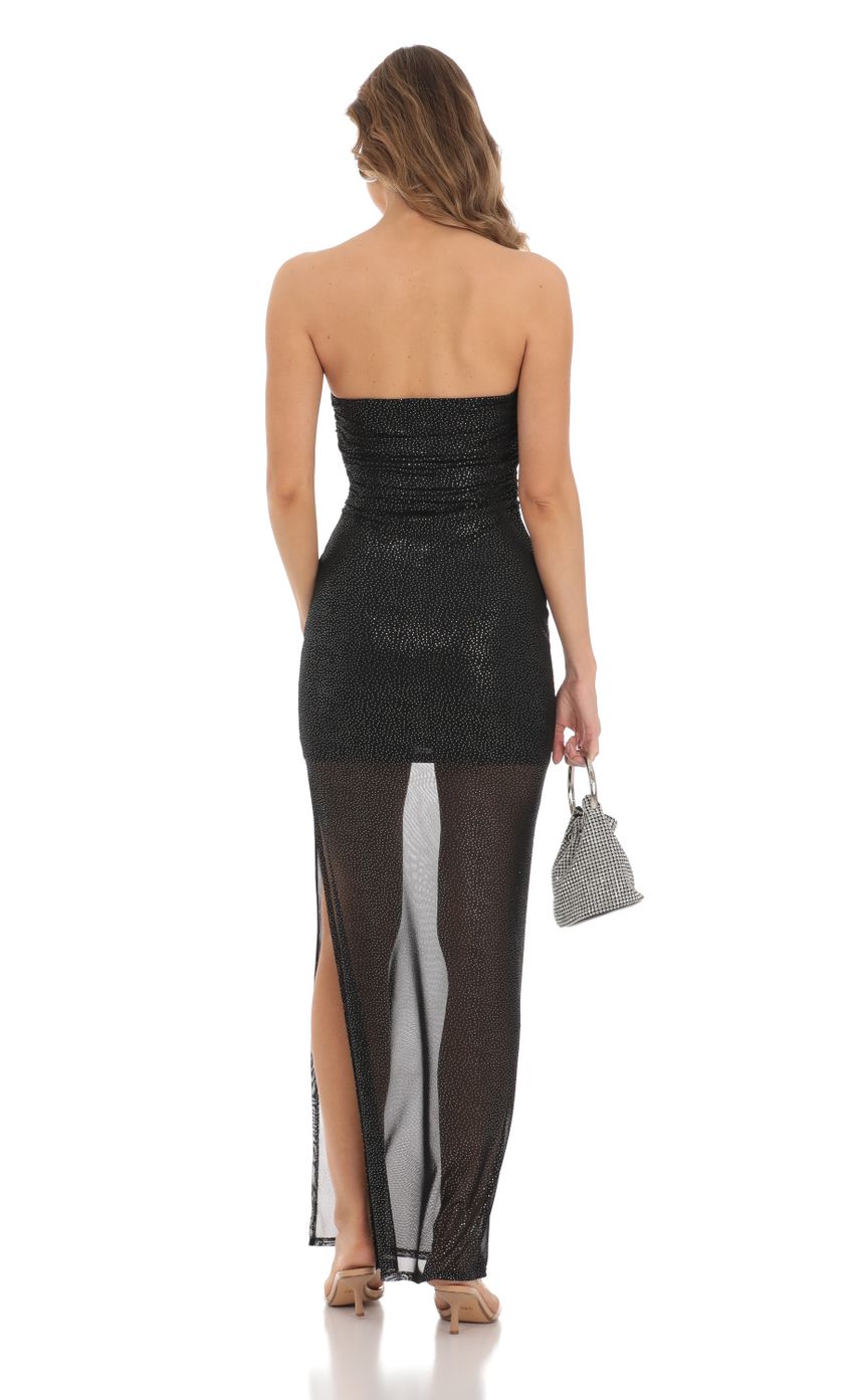 Lucy In The Sky Shimmer Mesh Strapless Maxi Dress in Black