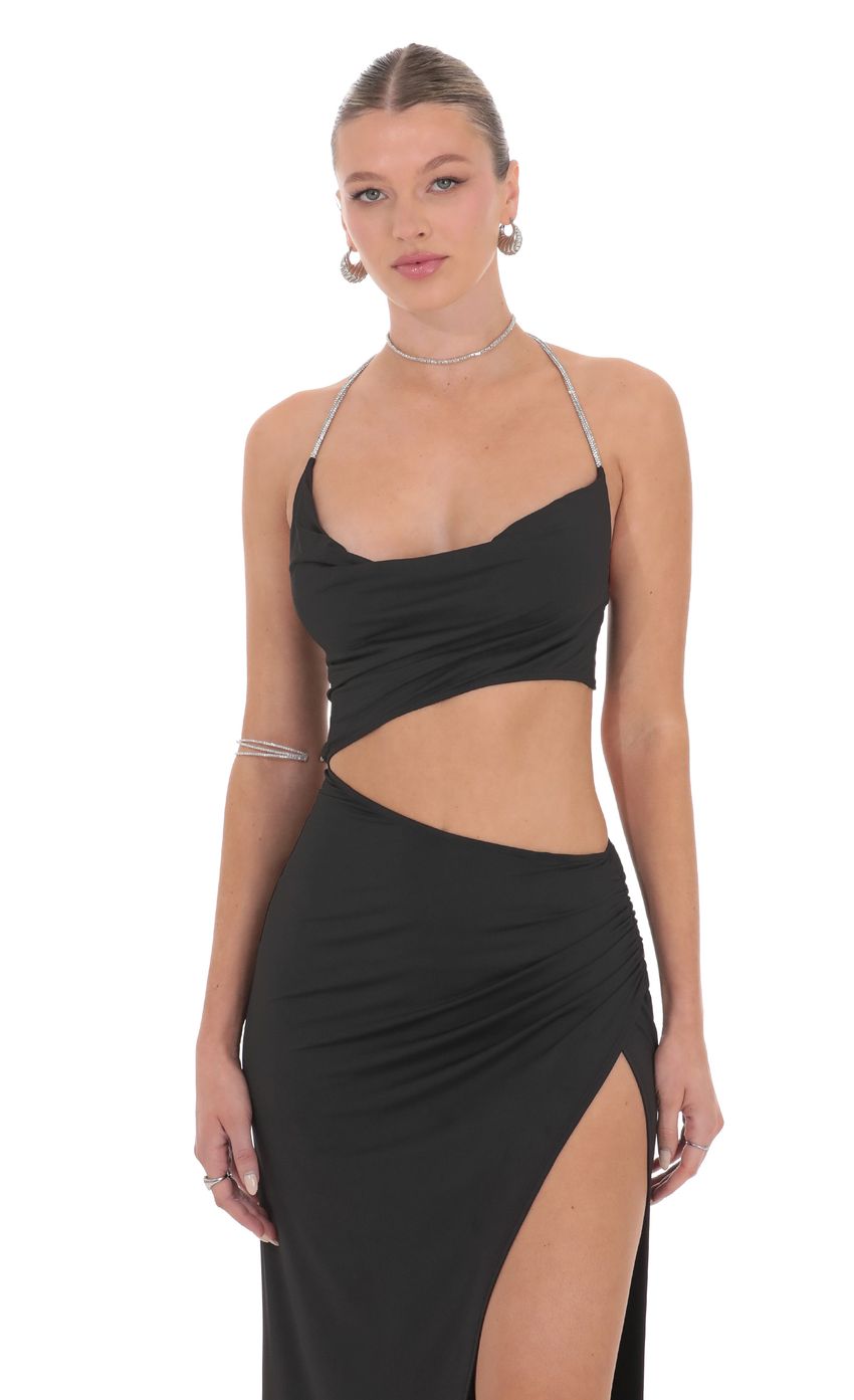 Lucy in the Sky Rhinestone Cutout Maxi Dress in Black