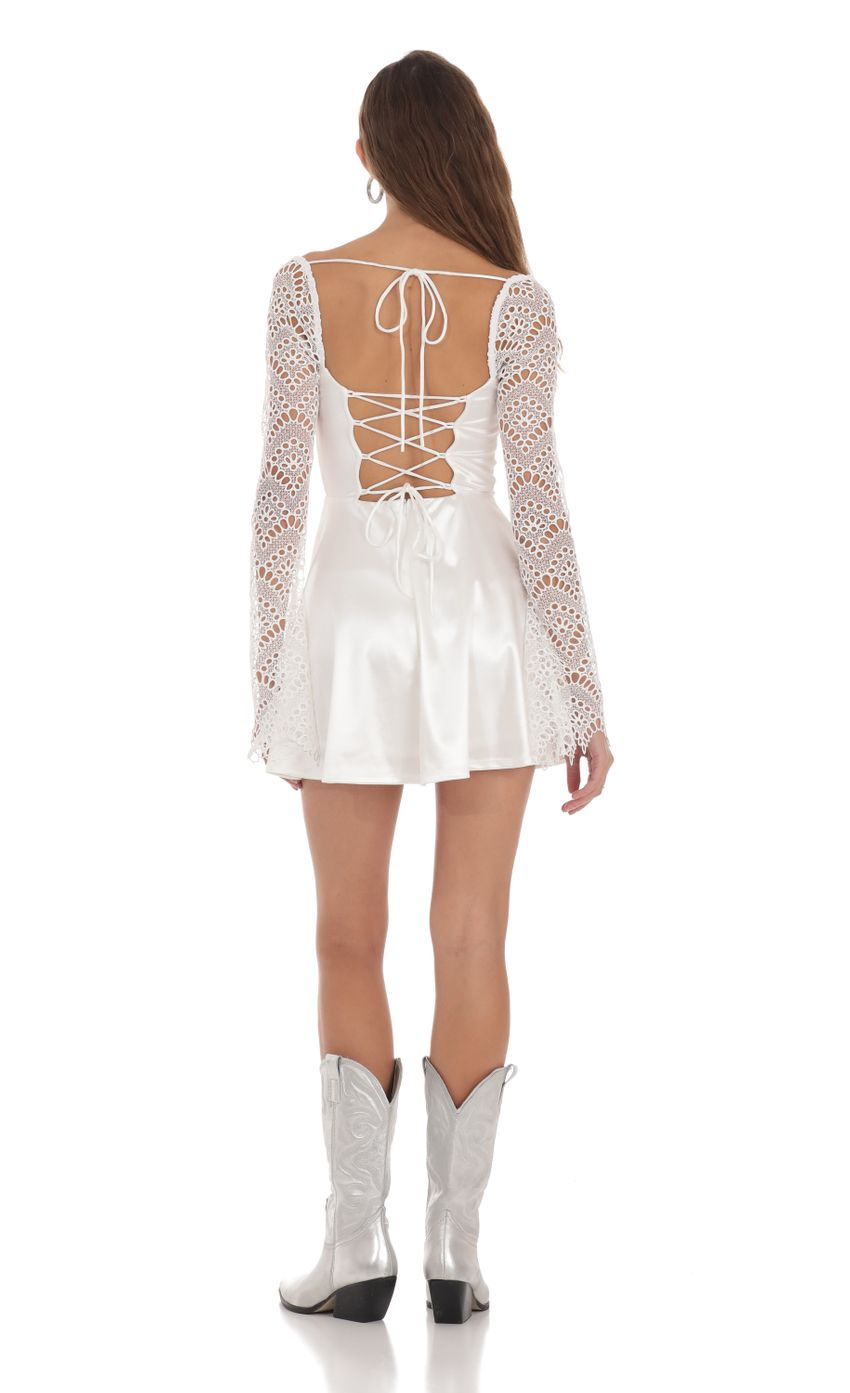 Lucy in the Sky Satin Eyelet Sleeve Dress in White
