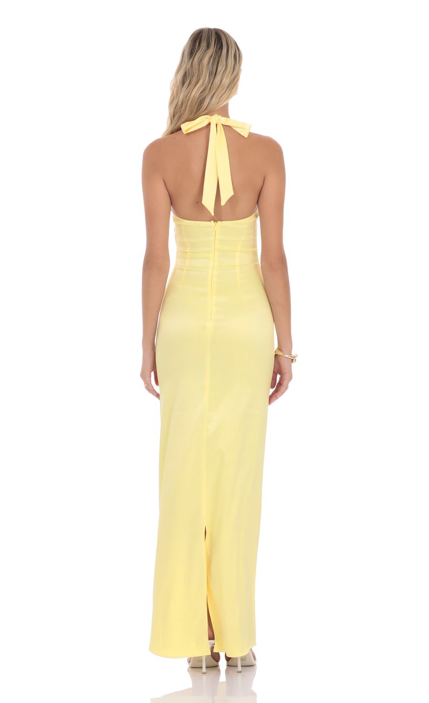 Lucy In The Sky Satin Halter Maxi Dress in Yellow