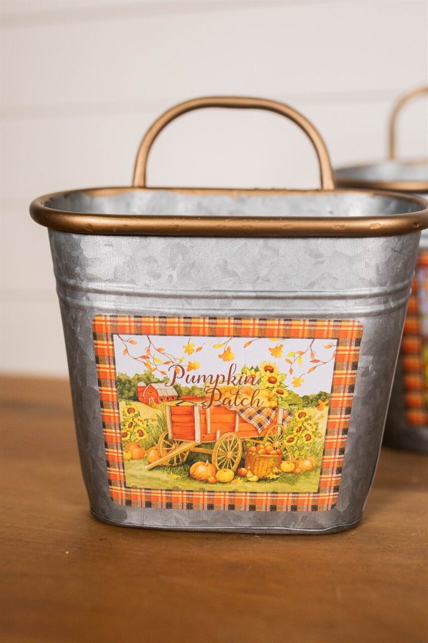 Decorator's Warehouse 12" Galvanized Metal Harvest Scene Wall Hanging Buckets - Set of 3