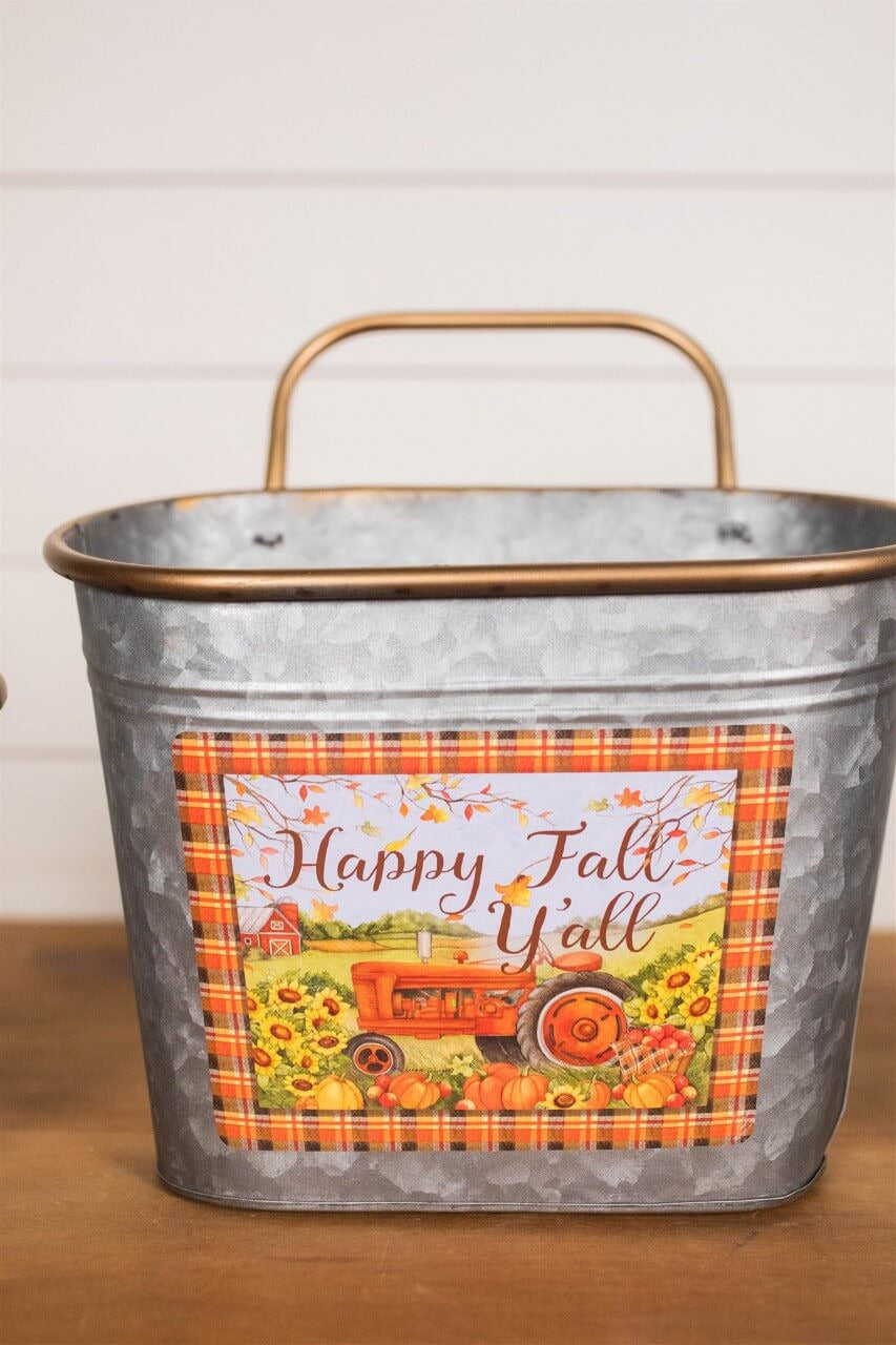 Decorator's Warehouse 12" Galvanized Metal Harvest Scene Wall Hanging Buckets - Set of 3