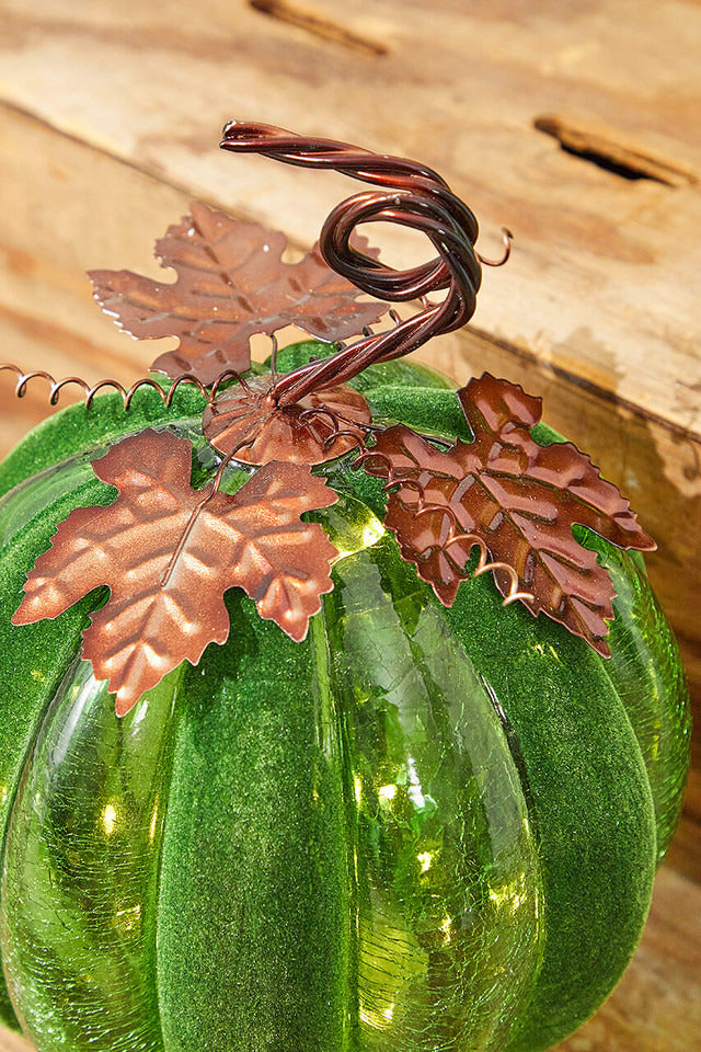 Decorator's Warehouse 12" Velvet & Glass Light Up Pumpkin - Green