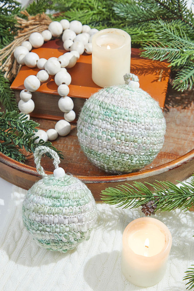 Decorator's Warehouse Green/White Knit Ball Ornaments - Set of 2