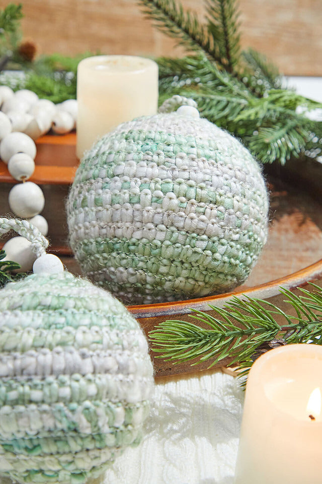 Decorator's Warehouse Green/White Knit Ball Ornaments - Set of 2