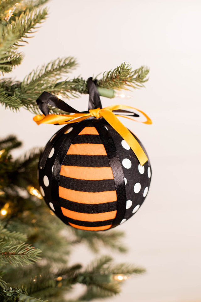 Decorator's Warehouse 4” Polkadot Stripe Halloween Ribbon Ball Ornament