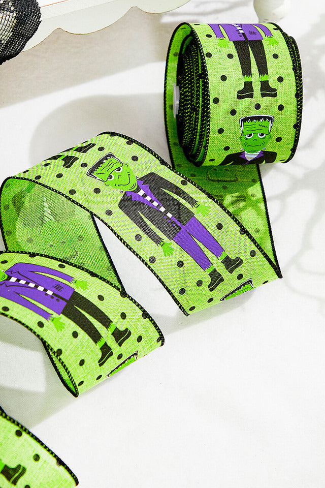 Decorator's Warehouse 2.5" x 10 Yard Frankenstein W/Dots Ribbon