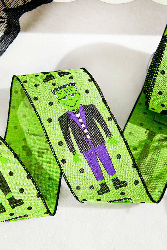 Decorator's Warehouse 2.5" x 10 Yard Frankenstein W/Dots Ribbon