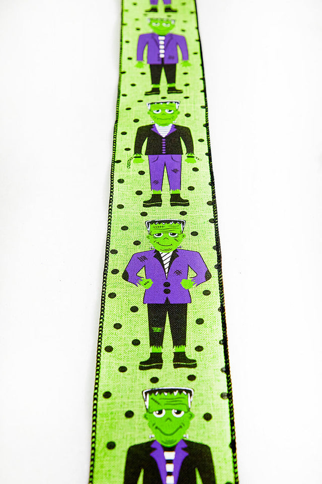 Decorator's Warehouse 2.5" x 10 Yard Frankenstein W/Dots Ribbon