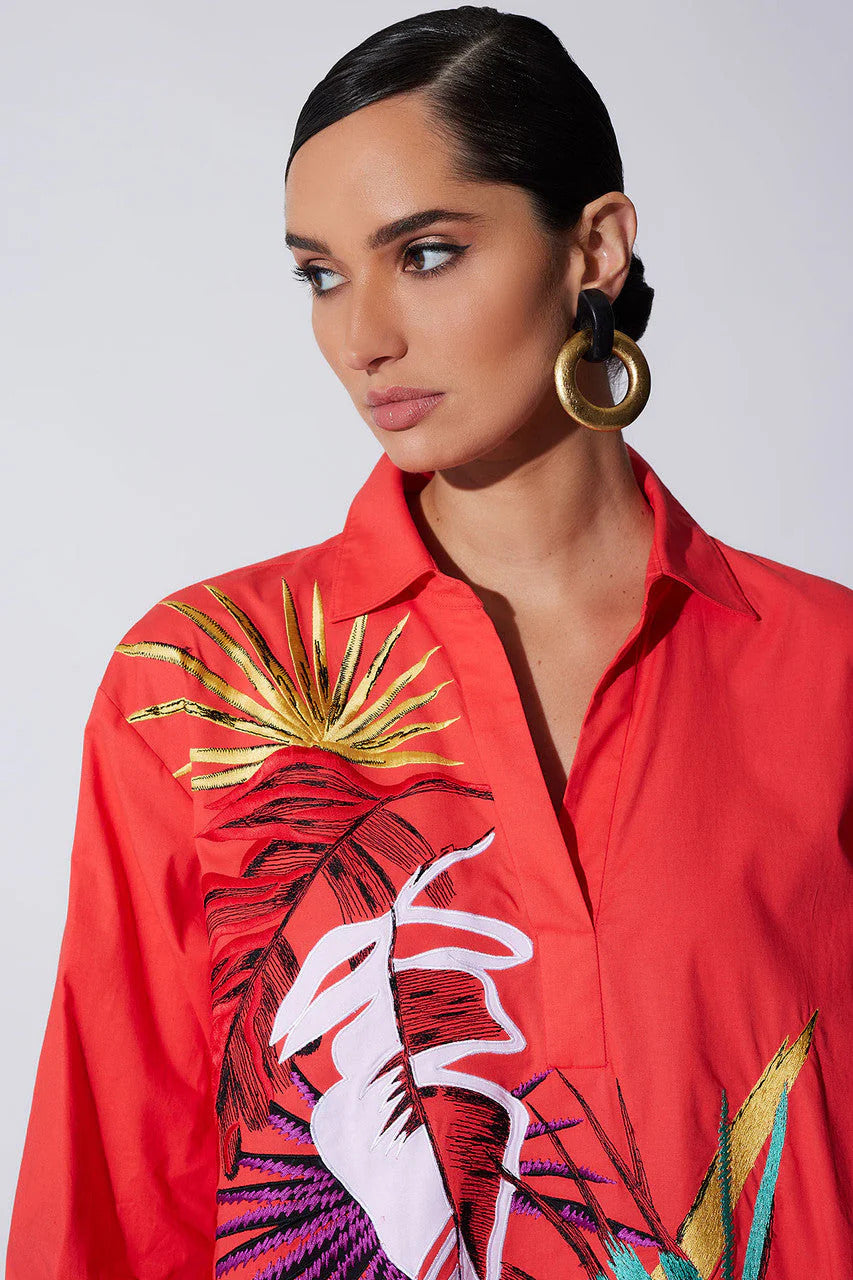 Natori Cotton Poplin El Nido Embroidered Shirtdress