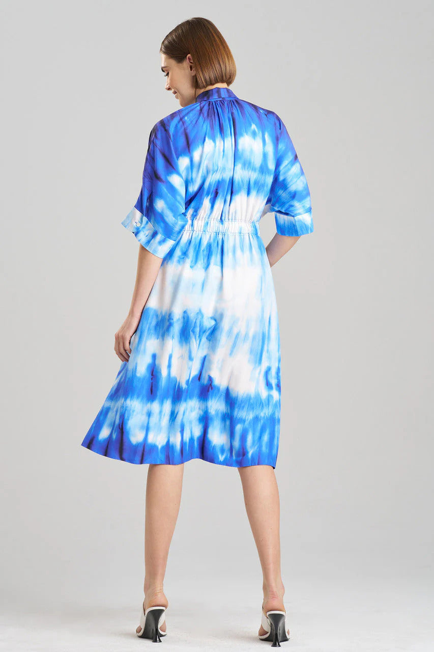 Natori Santorini Printed Cotton Silk Belted Shirtdress