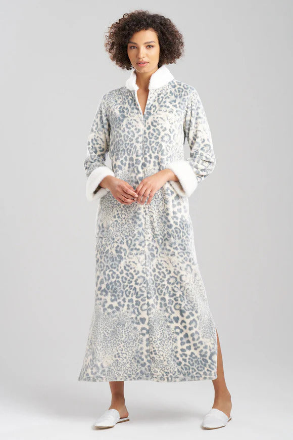 Natori Cashmere Leopard Mandarin Zip Lounger