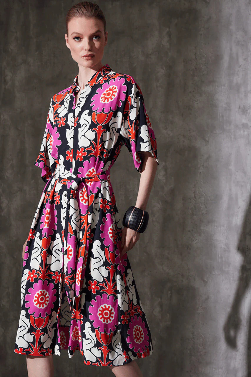 Natori Talitha Crepe A-Line Belted Shirtdress