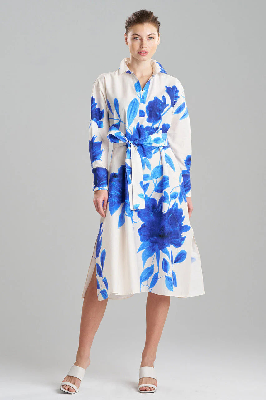 Natori Andora Printed Cotton Poplin Oversized Shirtdress