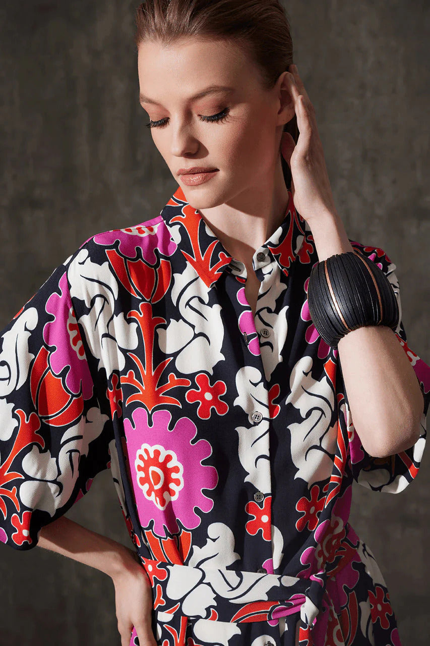 Natori Talitha Crepe A-Line Belted Shirtdress