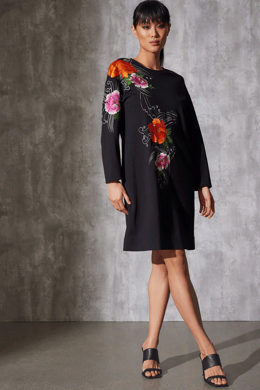Natori Light Weight Ponte Embroidered Shift Dress