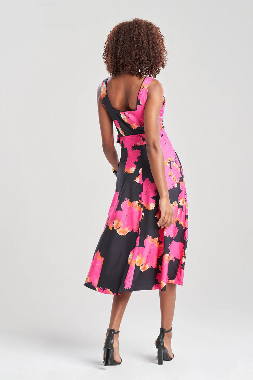 Natori Taichou Cotton Silk Square Tank Midi Belted Dress