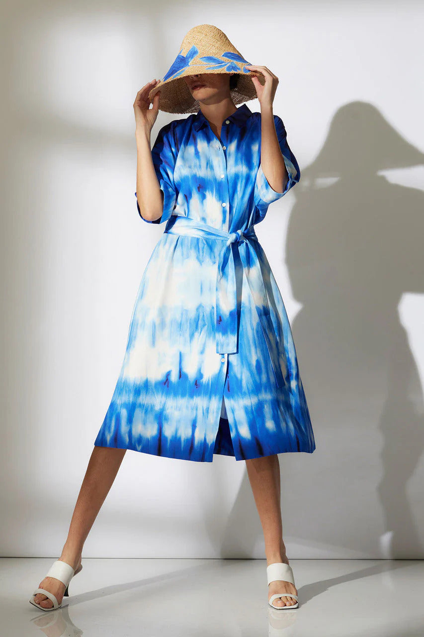 Natori Santorini Printed Cotton Silk Belted Shirtdress