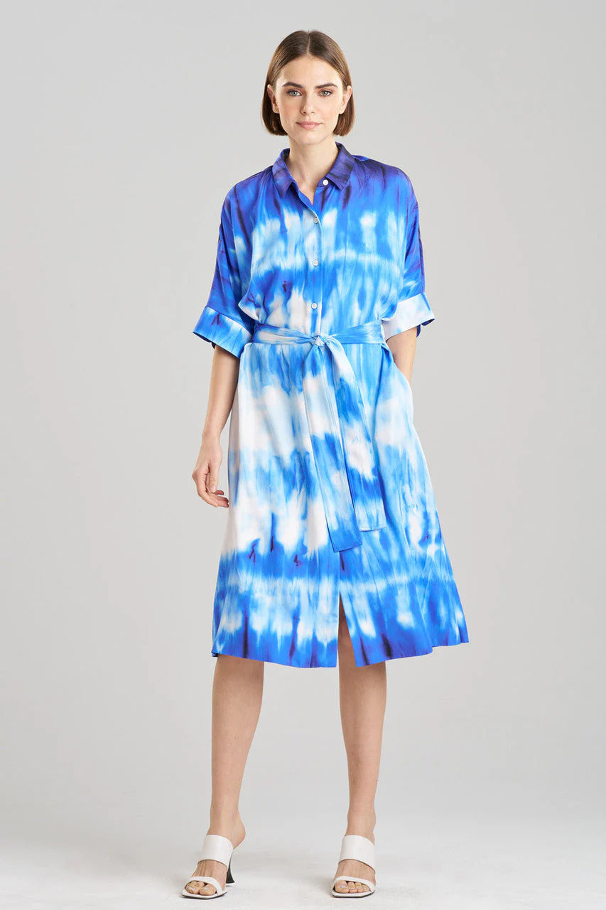 Natori Santorini Printed Cotton Silk Belted Shirtdress