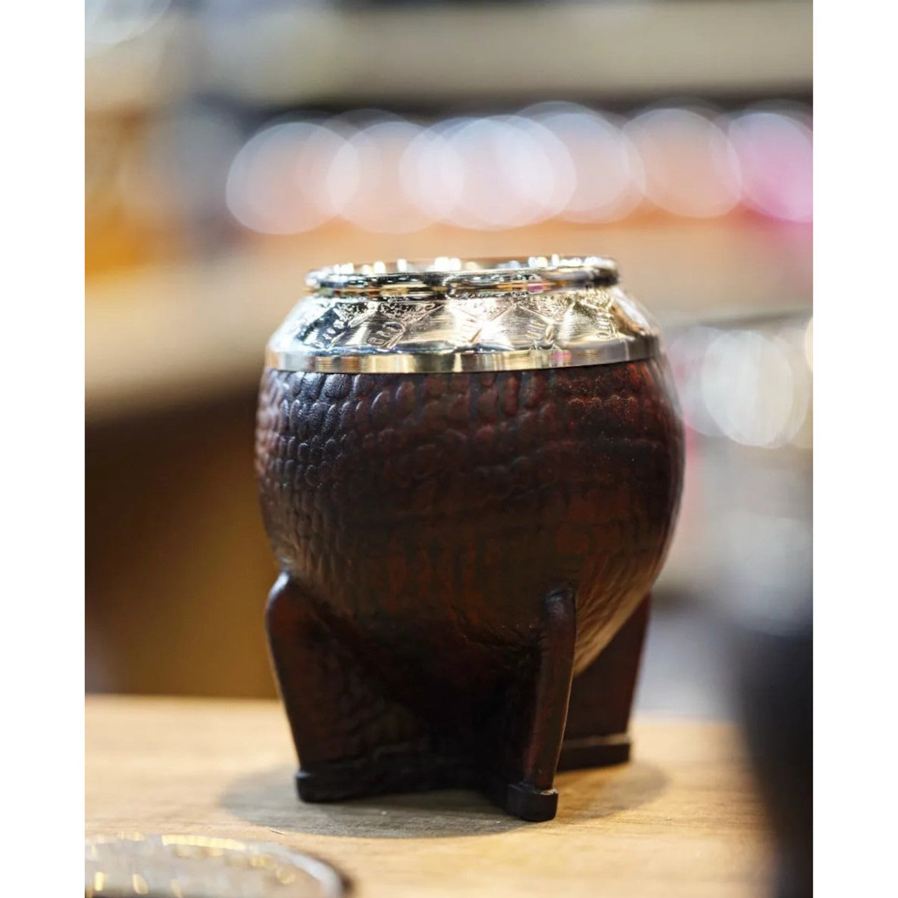 Pampa Direct Matesur Mate Torpedo Cuero Croco Brown Gourd with Alpaca Engraving, Premium Quality