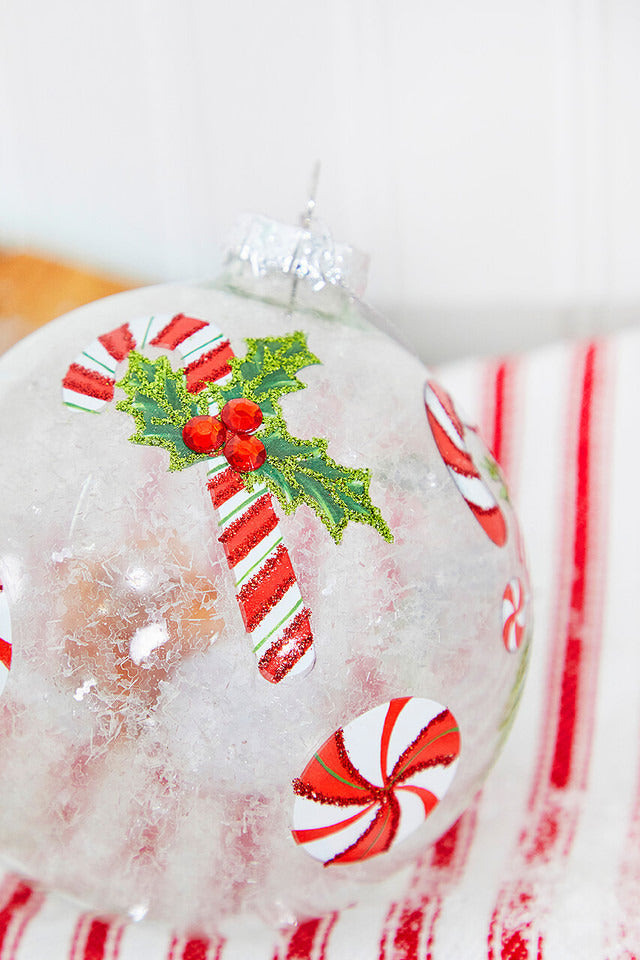 Decorator's Warehouse 4" Glass Candy Cane Ball Ornament