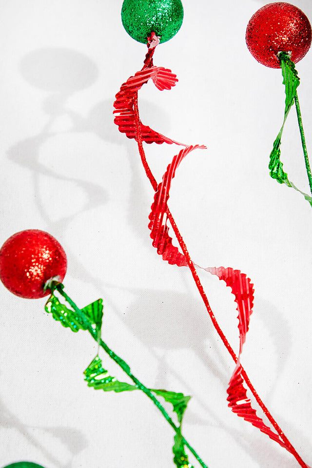 Decorator's Warehouse 37" Red and Green Ball Curly Spray x5