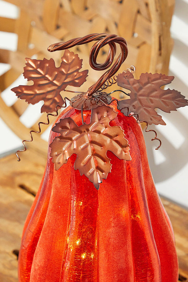 Decorator's Warehouse 14" Velvet & Glass Light Up Pumpkin - Orange