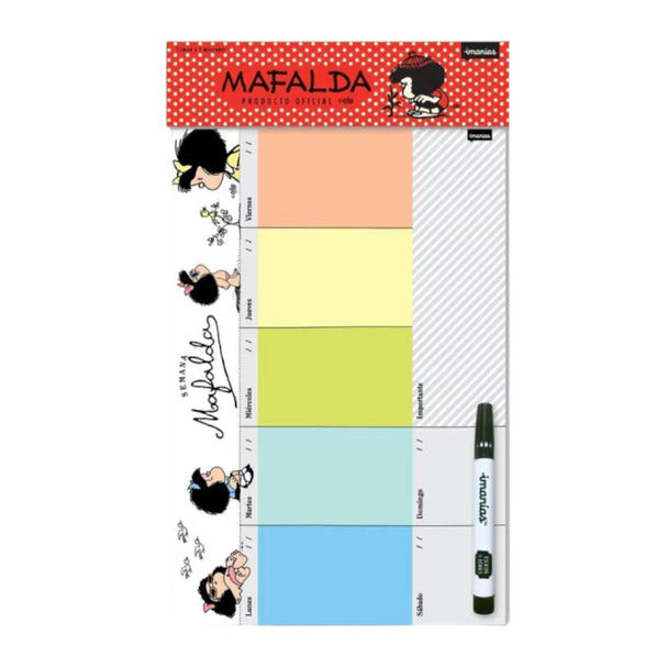 Pampa Direct Mafalda Weekly Magnetic Organizer with Marker, Large 19.5 x 29 cm (7.68' x 11.42')