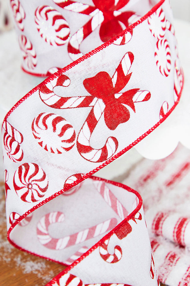 Decorator's Warehouse 2.5 x 10 Yard Candy Cane & Peppermints Wired Ribbon