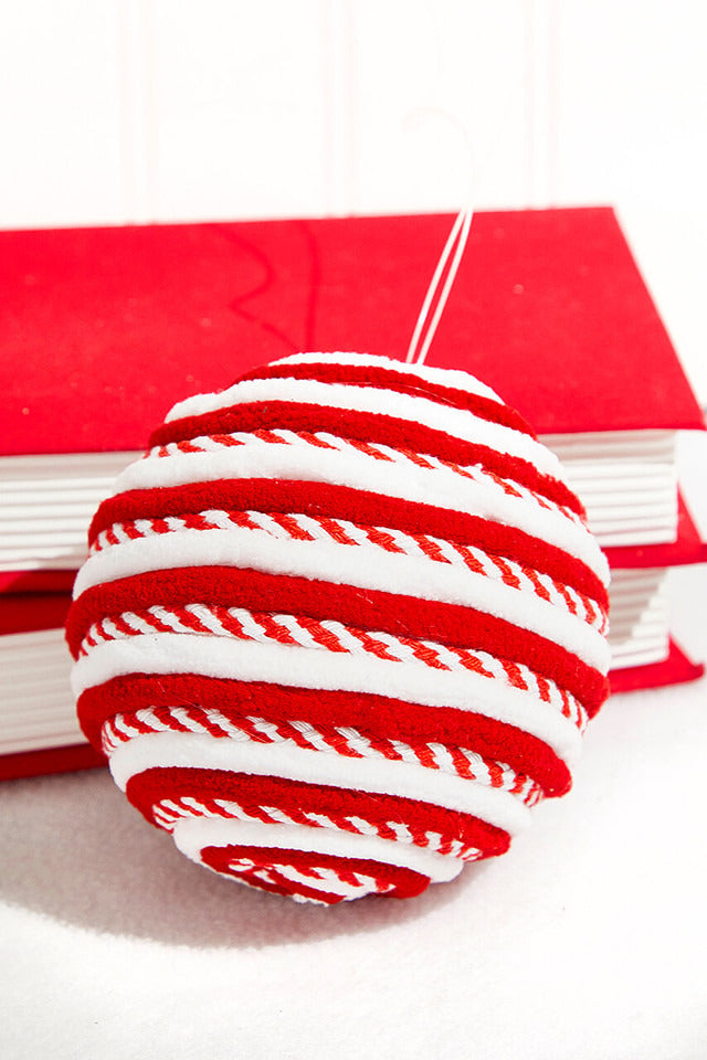 Decorator's Warehouse 4" Red and White with Peppermint Stripe Ball Ornament